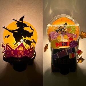 Set Of Halloween Night Light Flying Witch Spooky Town House Bats Trick Or Treat